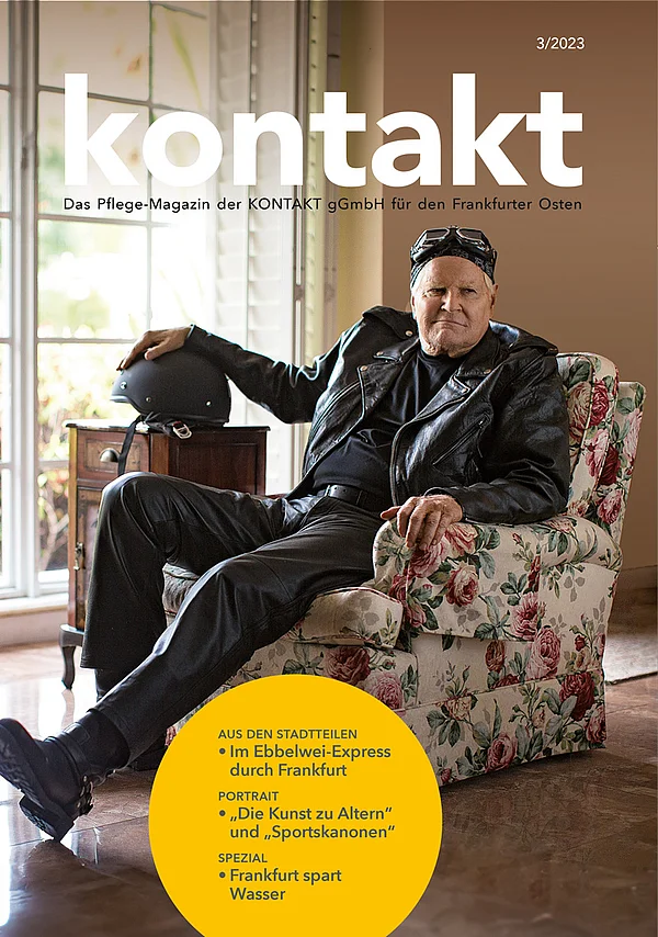 Titelseite des Pflegemagazins 'kontakt' – mit Link zur Online-Ausgabe März 2023.